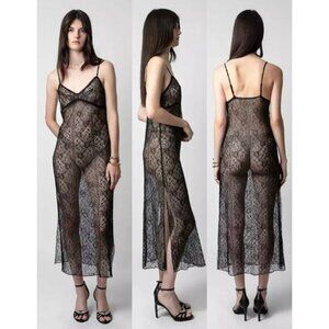 ZADIG & VOLTAIRE Ryzig Sheer-lace Slip Dress In Black